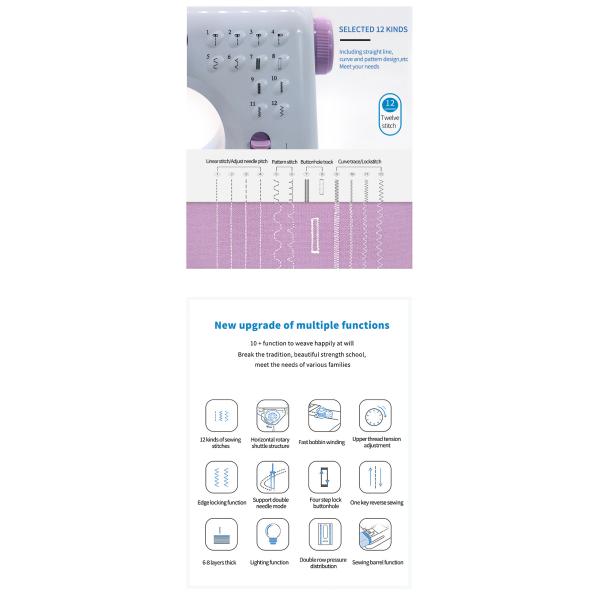 Portable Sewing Machine for Beginners 12 Stitches Lock Stitch Formation 28*12.5*30cm