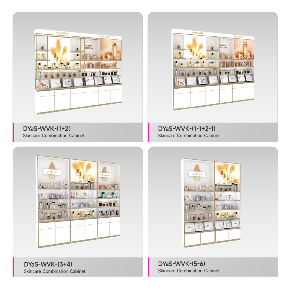 Makeup Store Cabinet White Wooden Skincare Cabinet With Light Box For Visual Merchandising Store Display And Cost-Effective Store Shelf