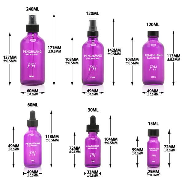 60ml 120ml 240ml Purple Boston Bottle 4oz 2oz Essential Oil Glass Dropper Bottle