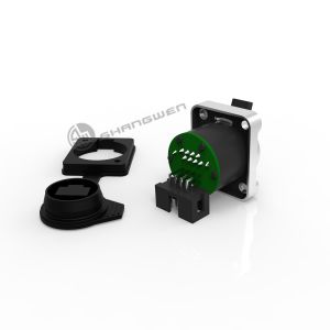 Outdoor IP65 Waterproof Panel Mount Thread Ethernet Rj45 Female Connector Horn