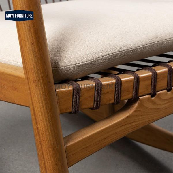 Leisure Chair with Solid Wood Legs Rocking Lounge Chair Wooden Rattan Arm Chairs Living Room Luxury Modern Reclining Sofa