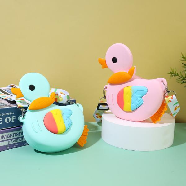Cartoon Small Crossbody Bag For Teen Girls Silicone Bunny Duck Purse Handbag Kids Waterproof Shoulder Bag Makeup Bag