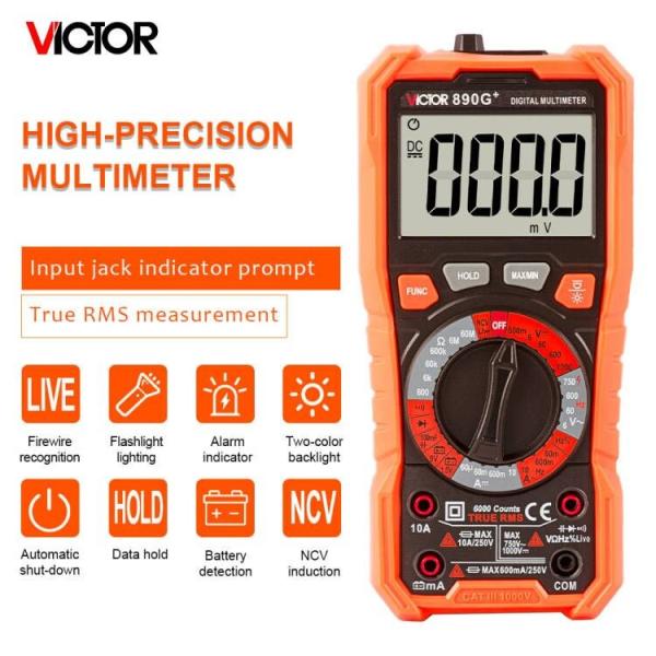 6000 Counts VICTOR 890G+ Manual Ranging Digital Multimeter EN61010-1 universal