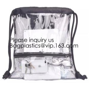 Clear Drawstring Bag - PVC Drawstring Backpack with Mesh Side Pockets for School