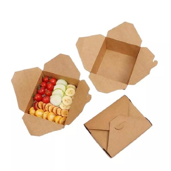 50pcs Biodegradable Kraft Paper Food Packaging 1000ml Disposable Meal Prep