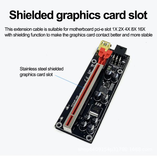 Gold Plated Ver009S PCIE Riser Card 009s PCI Express 1X to 16X Extender 6Pin Power 60CM USB 3.0 Cable For Graphics Card