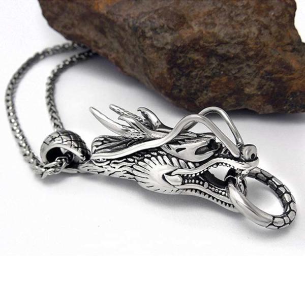 Fashion 925 Silver Plated Men's Stainless Steel Rope Chain Dragon Pendant Necklace(SP164)