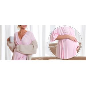 Comfortable Pink Maternity Dress Breathable Sleepwear For Breastfeeding