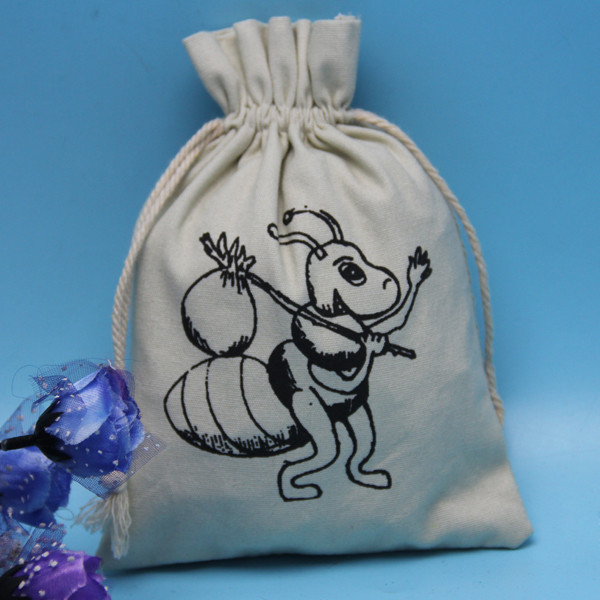 Natural Color Embroidery Muslin Cotton Gift Bag 10x12cm