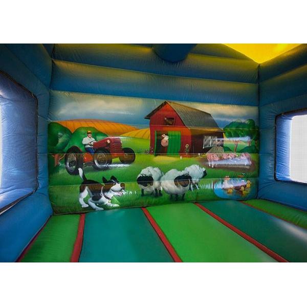 12ftx18ft Farmyard Inflatable Combo , Kids Green Jumping Bounce House With Slide