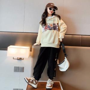 Quality Children's suit thickened sports hoodie children's clothes autumn and winter trend cartoon girl warm two-piece set for sale