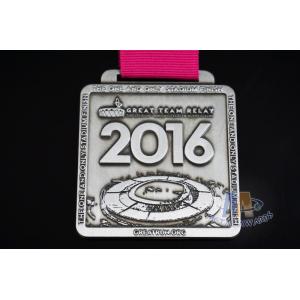 China 2016 Sports Marathon 10k 5k 1k Riding Events Metal Award Medal With Red RIbbon Antique Silver Plating on sale