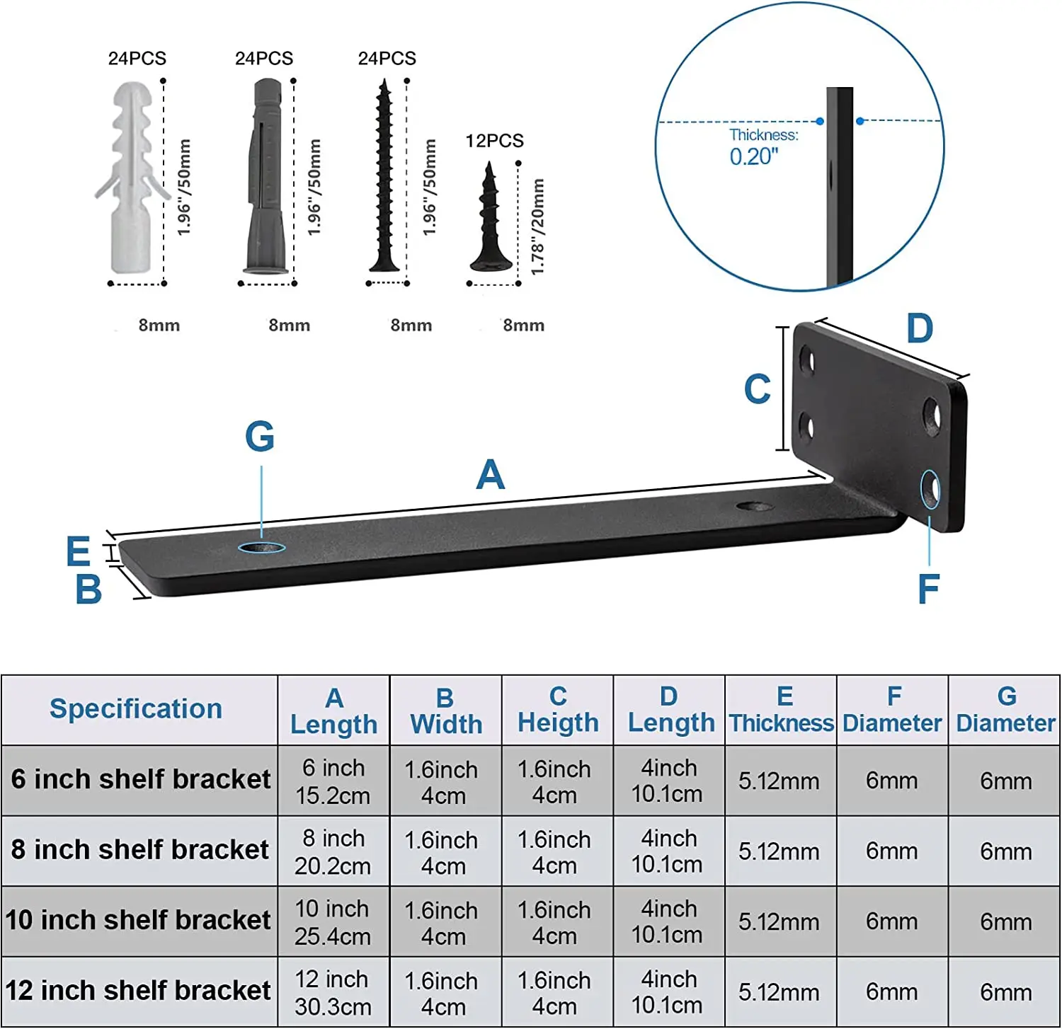 ISO9001 Rohs CE Certified 8 Inch Professional Floating Shelf Bracket Strong and Sturdy
