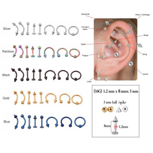 16G 316L Surgical Stainless Steel Body Jewelry Helix Piercing Septum Nose Lip Eyebrow Ear Cartilage Ring