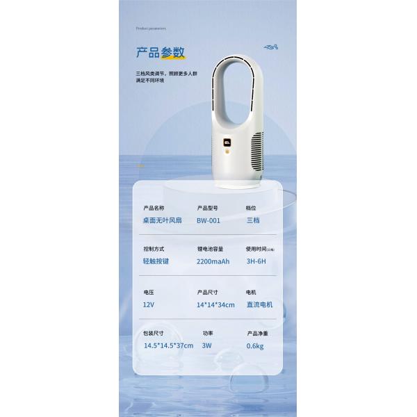 3H-6H Usage Time Battery Operated Desktop Bladeless Fan for Energy-Saving Cooling