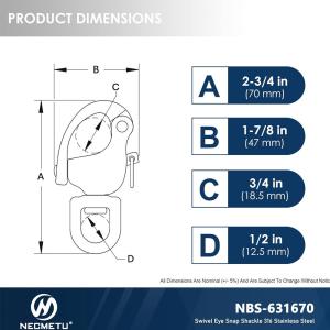 316 Stainless Steel Swivel Snap Shackle 65mm Metric Pin Lock