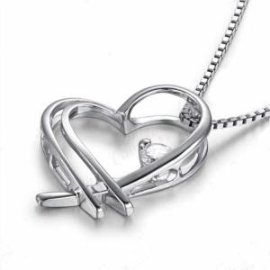 Women White Gold with Diamonds Love Heart Pendant Necklace (GDN015)