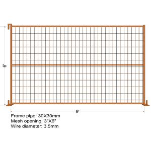 Quality 6FT X 9FT “Montreal&quot; TEMPORARY FENCE Tubing 25mm x 1.2mm Mesh 2&quot;x4&quot; Diameter 8ga wire/4.00mm powder coated Orange for sale