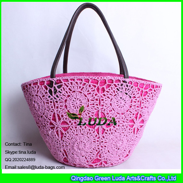 Buy LUDA pinke crochet bag lady straw beach tote shoulder bag at wholesale prices