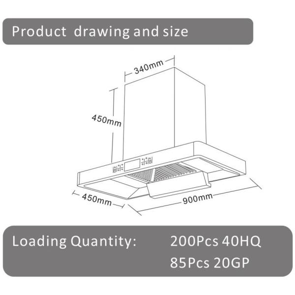 T Shape Under Cabinet Fashing Chimney Hood 1600M/hr