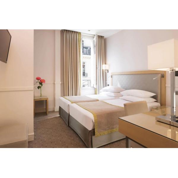 Buy Johannesburg furniture supplier for Hotel guestroom furniture set by leather bed with writing desk table and wardrobe at wholesale prices