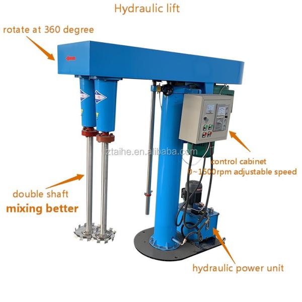 High Shearing Blade Paint Disperser Hydraulic Lift Twin Shaft Agitator Mixing Machine