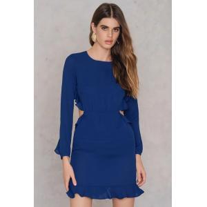 Latest Ruffle Open Back Design Blue Formal Dresses Women