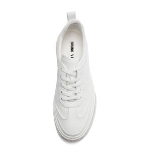 White Lace Up Anti Odor Breathable Mens Genuine Soft Leather Sneaker