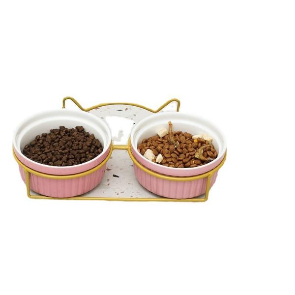 Buy Pet Ceramic Double Bowl Cute Anti Overturning Basin at wholesale prices