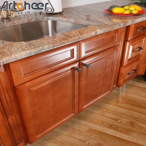 Solid Wood Kitchen Cabinet with Wall Hang Cabinet and PVC Membrane Surface Treatment