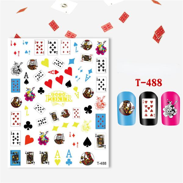 T-482-T-492 Multicolor Style Poker Series Nail Art Decal Sticker for Salon Beauty