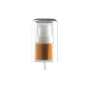 China Full Cap Cosmetic Pump Dispenser With AS Material Golden Aluminum Closure on sale