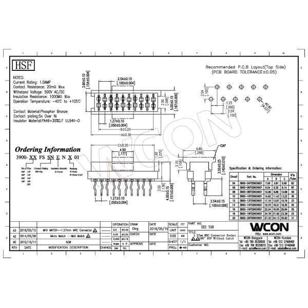 WCON Fire Resistance Wire To Board Connector Right Angle 1.0 AMP Without Ear