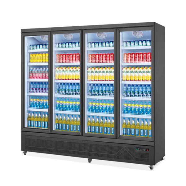 Four-Door Glass Beverage Display Cooler Supermarket Display Fridge with Cooling Technology for Drinks Storage