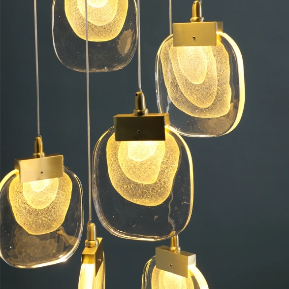 Nordic Light Luxury Designer LED Light Strip Crystal Glass Pendant Lamp For Living Room Dining Room Villa Staircase