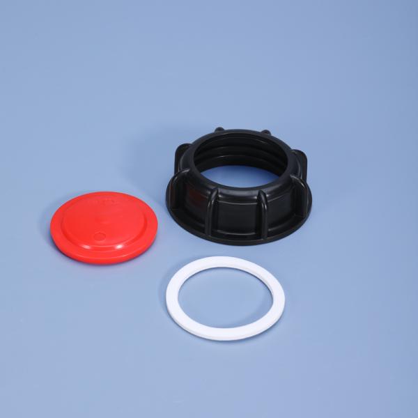 IBC Tank Valve Lid Adapter 60mm Fine Thread Plastic with PP Flange Connection and Removable Gasket