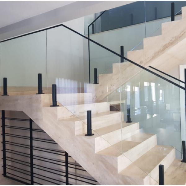 Sanding Metal Frame Handrail Glass Balustrade With High Durability Weather
