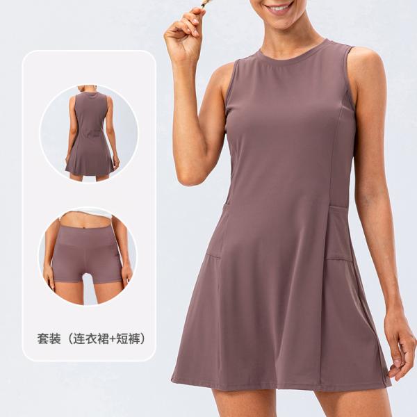 One-Piece Tennis Skirt Yoga Fitness Brocade Naked Feeling Breathable Anti-Slip Casual Golf Sports Skirt Two Sets