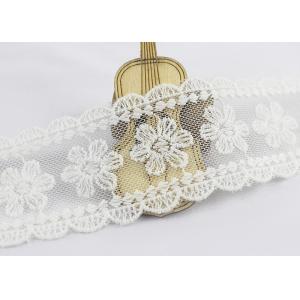 Scalloped Edge Flower Embroidered Lace Ribbon , Embroidered Mesh Lace Trim