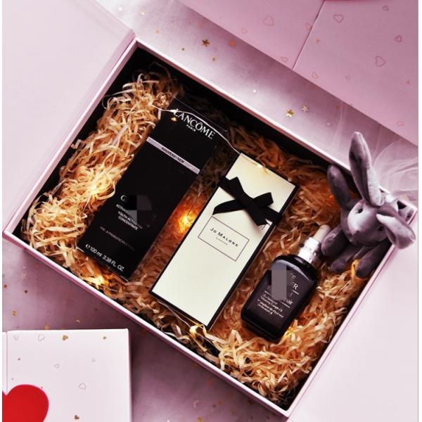 Gift Packaging Square Pink Heart Decoration Double Doors Cosmetic Box with Ribbon Closure