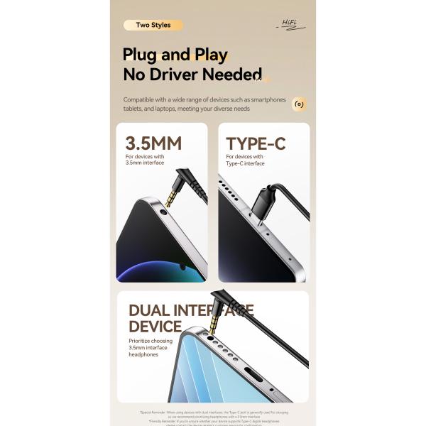 ESSAGER G62 In-Ear USB Type C Jack Aux 3.5mm Earphone Earbuds Wired Connection with OEM/ODM