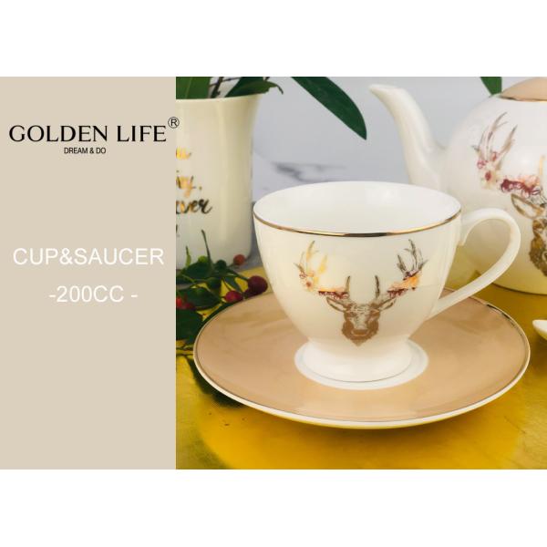 Buy Custom Tea Cup Saucer Coffee Cup 240ml Elk Pattern Christmas Promotion Gift at wholesale prices