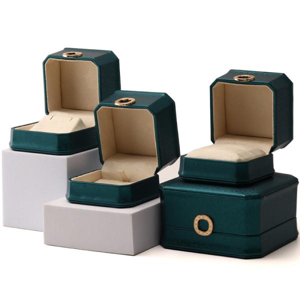 Buy Dark Green Octagonal PU Leather Jewelry Packaging Box with Ring Ornament at wholesale prices