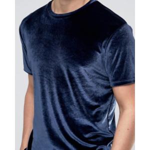 Soft Touch Blank Mens Velour T Shirt / Anti Pilling Oversized Blue T Shirt