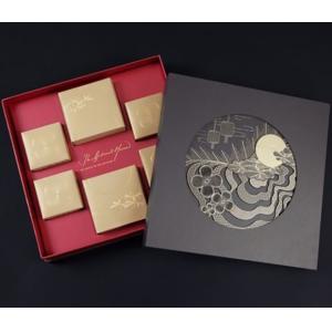 Mooncake Printed Packaging Boxes Black Hot Stamping Logo Lid And Base Box