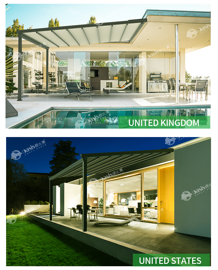 Retractable Windproof Canopy Ultra-Lightweight Aluminum Pergola Customizable Outdoor Sunshade Retractable Roof Pergola Gazebo