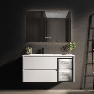 Single Sink LED Mirror Cabinet Moisture Resistant Bathroom Vanity