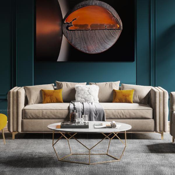 Modern SS Coffee Table Man Made Marble Top 12mm Tempered Glass