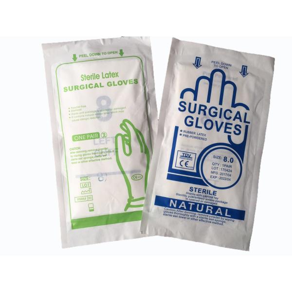 Buy Disposable latex sterilized surgical gloves,powdered free.White color. One pair/pouch at wholesale prices