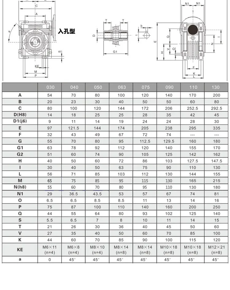NMRV063 Worm Gear Gearbox Ratio 5: 1-100: 1 For Nema 42 Servo Stepper Motor